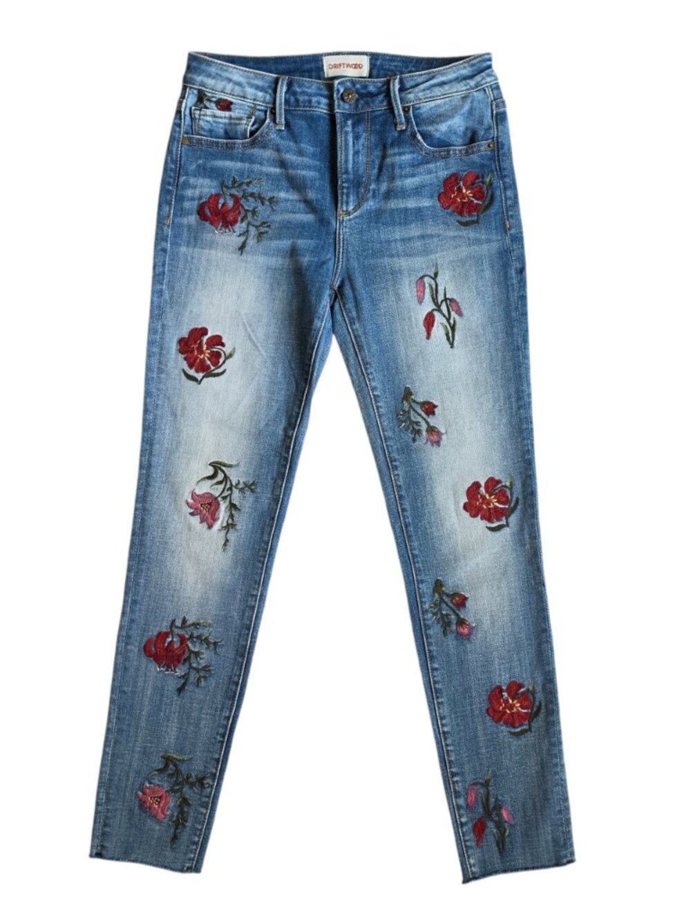 Driftwood Womens Jackie Jeans 26 x 28 Blue Floral Embroidered Skinny Denim Boho
